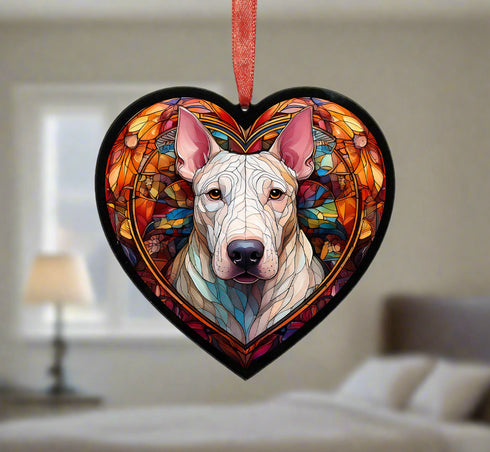 English Bull Terrier Stained Glass Effect Heart Suncatcher